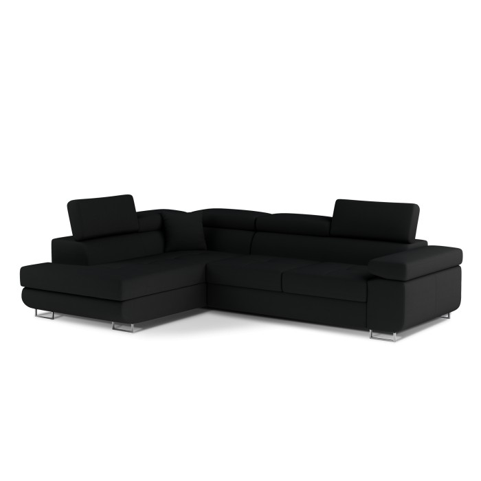 Canapé d’angle convertible MENTON noir – Angle gauche avec coffre