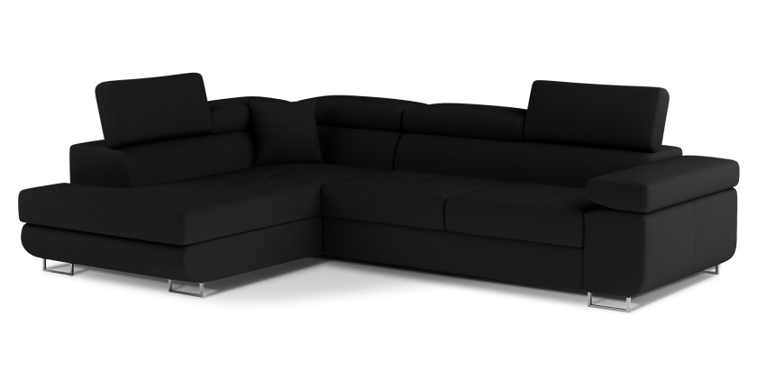 Canapé d’angle convertible MENTON noir – Angle gauche avec coffre