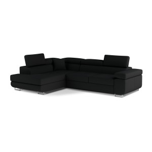 Canapé d’angle convertible MENTON noir – Angle gauche avec coffre