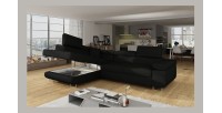 Canapé d’angle convertible MENTON noir – Angle gauche avec coffre