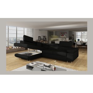 Canapé d’angle convertible MENTON noir – Angle gauche avec coffre