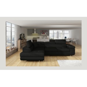 Canapé d’angle convertible MENTON noir – Angle gauche avec coffre