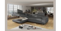 Canapé d’angle convertible MENTON gris tissu tissé – Angle gauche avec coffre
