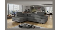 Canapé d’angle convertible MENTON gris tissu tissé – Angle gauche avec coffre