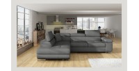 Canapé d’angle convertible MENTON gris tissu tissé – Angle gauche avec coffre