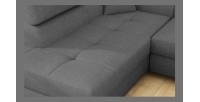 Canapé d’angle convertible MENTON gris tissu tissé – Angle gauche avec coffre