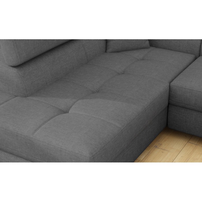 Canapé d’angle convertible MENTON gris tissu tissé – Angle gauche avec coffre