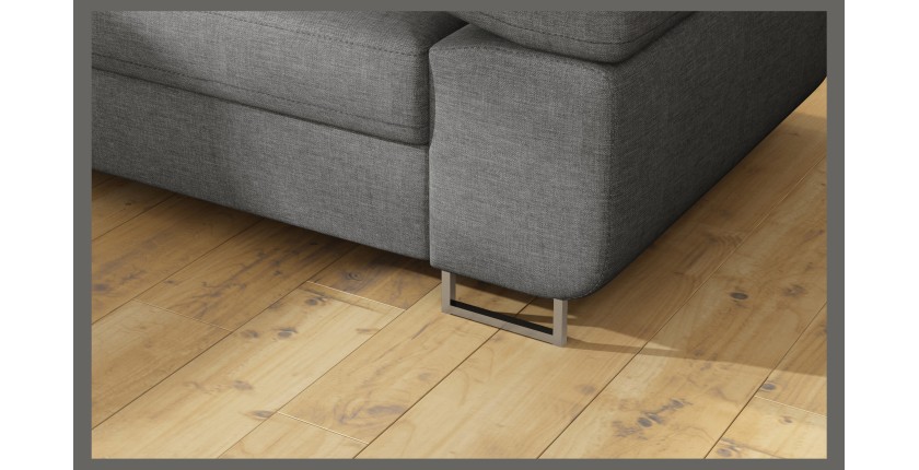 Canapé d’angle convertible MENTON gris tissu tissé – Angle gauche avec coffre