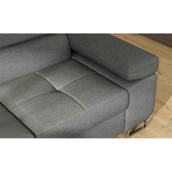 Canapé d’angle convertible MENTON gris tissu tissé – Angle gauche avec coffre