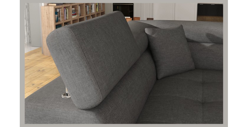 Canapé d’angle convertible MENTON gris tissu tissé – Angle gauche avec coffre