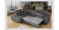 Canapé d’angle convertible MENTON gris tissu tissé – Angle gauche avec coffre