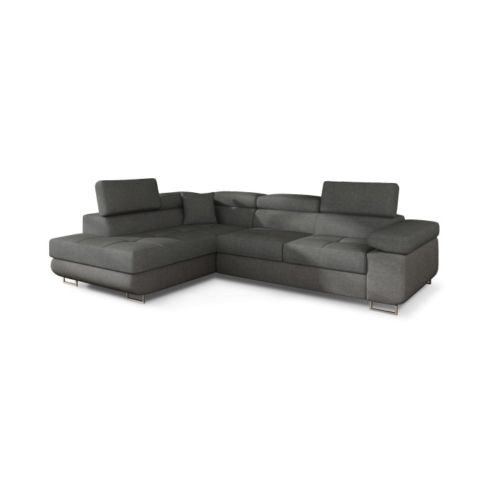 Canapé d’angle convertible MENTON gris tissu tissé – Angle gauche avec coffre