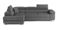 Canapé d’angle convertible MENTON gris tissu tissé – Angle gauche avec coffre
