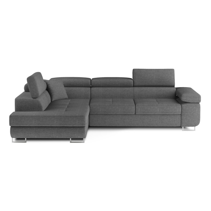 Canapé d’angle convertible MENTON gris tissu tissé – Angle gauche avec coffre