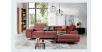 Canapé d’angle convertible MENTON rose velours – Angle droit avec coffre