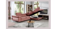Canapé d’angle convertible MENTON rose velours – Angle droit avec coffre