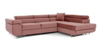 Canapé d’angle convertible MENTON rose velours – Angle droit avec coffre
