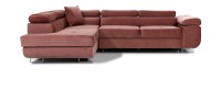 Canapé d’angle convertible MENTON rose velours – Angle gauche avec coffre