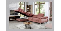 Canapé d’angle convertible MENTON rose velours – Angle gauche avec coffre