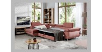 Canapé d’angle convertible MENTON rose velours – Angle gauche avec coffre