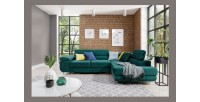 Canapé d’angle convertible MENTON vert canard velours – Angle droit avec coffre