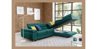 Canapé d’angle convertible MENTON vert canard velours – Angle droit avec coffre