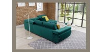 Canapé d’angle convertible MENTON vert canard velours – Angle droit avec coffre