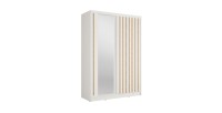Armoire KAZU 2 portes coulissantes avec miroir et tasseaux décoratifs 155 cm