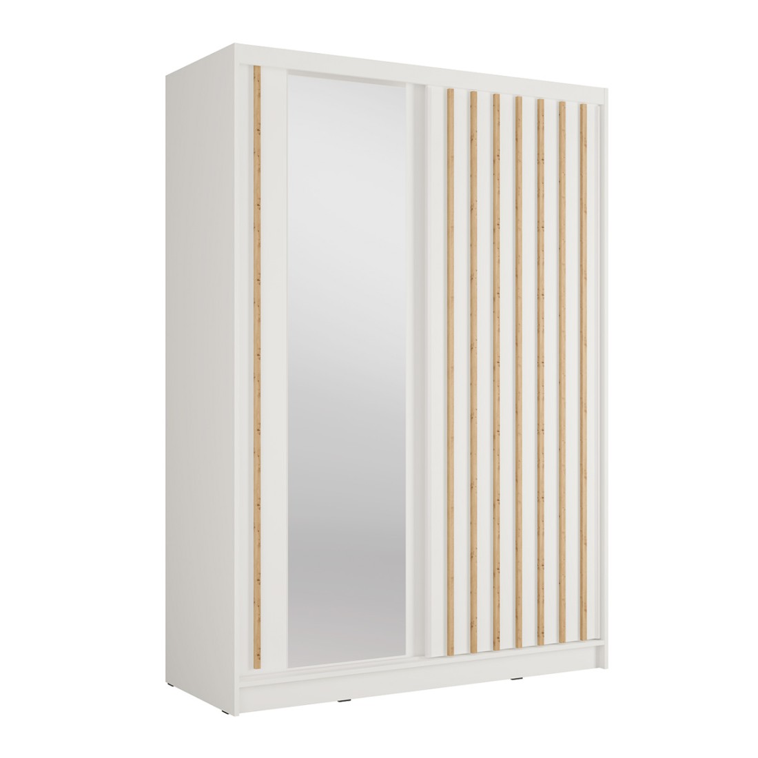Armoire KAZU 2 portes coulissantes avec miroir et tasseaux décoratifs 155 cm