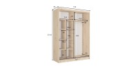 Armoire KAZU 2 portes coulissantes avec miroir et tasseaux décoratifs 155 cm