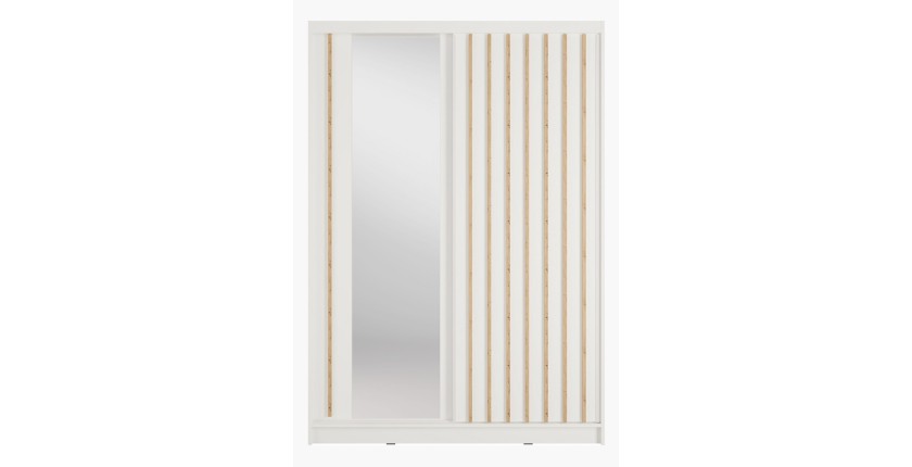 Armoire KAZU 2 portes coulissantes avec miroir et tasseaux décoratifs 155 cm