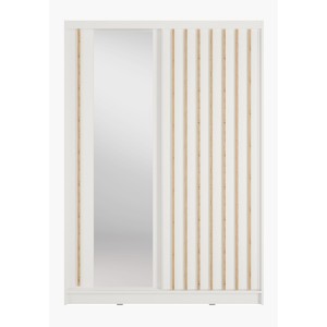 Armoire KAZU 2 portes coulissantes avec miroir et tasseaux décoratifs 155 cm