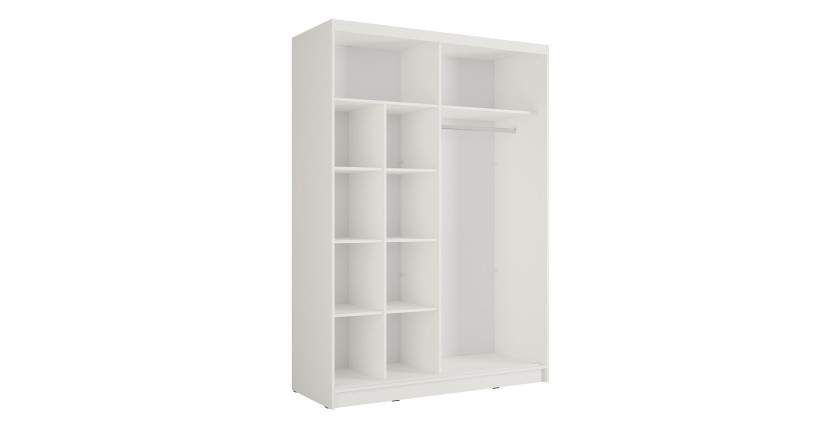 Armoire KAZU 2 portes coulissantes avec miroir et tasseaux décoratifs 155 cm