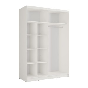 Armoire KAZU 2 portes coulissantes avec miroir et tasseaux décoratifs 155 cm
