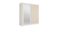 Armoire KAZU 2 portes coulissantes avec miroir et tasseaux décoratifs 205 cm