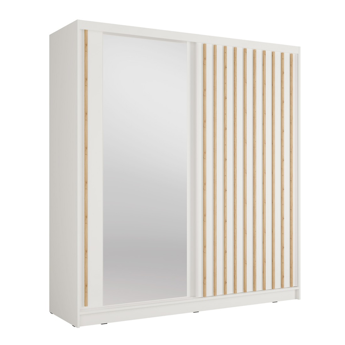 Armoire KAZU 2 portes coulissantes avec miroir et tasseaux décoratifs 205 cm