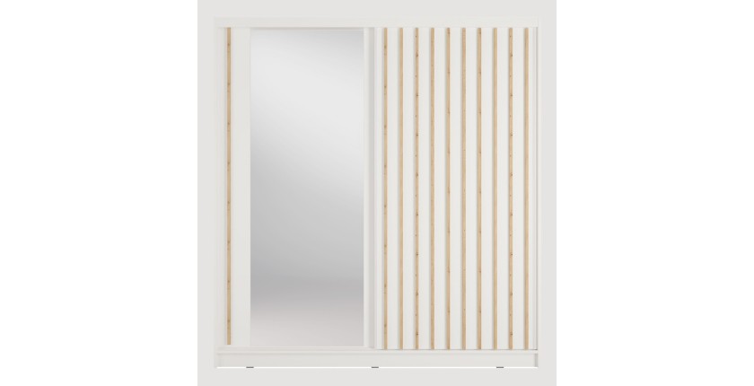 Armoire KAZU 2 portes coulissantes avec miroir et tasseaux décoratifs 205 cm