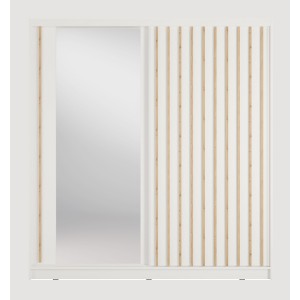 Armoire KAZU 2 portes coulissantes avec miroir et tasseaux décoratifs 205 cm
