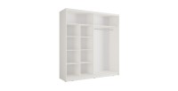 Armoire KAZU 2 portes coulissantes avec miroir et tasseaux décoratifs 205 cm