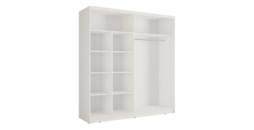 Armoire KAZU 2 portes coulissantes avec miroir et tasseaux décoratifs 205 cm