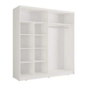 Armoire KAZU 2 portes coulissantes avec miroir et tasseaux décoratifs 205 cm