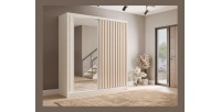 Armoire KAZU 2 portes coulissantes avec miroir et tasseaux décoratifs 205 cm