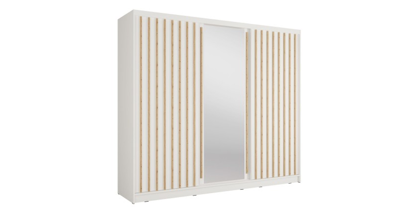 Armoire KAZU 3 portes coulissantes avec miroir et tasseaux décoratifs 248 cm