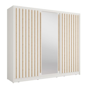 Armoire KAZU 3 portes coulissantes avec miroir et tasseaux décoratifs 248 cm
