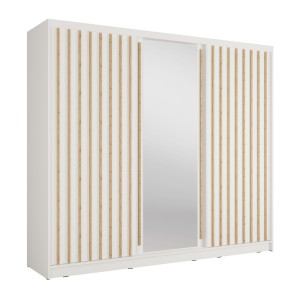 Armoire KAZU 3 portes coulissantes avec miroir et tasseaux décoratifs 248 cm