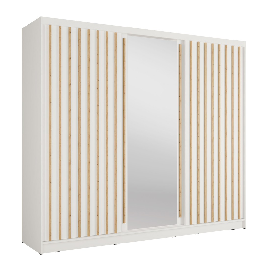 Armoire KAZU 3 portes coulissantes avec miroir et tasseaux décoratifs 248 cm