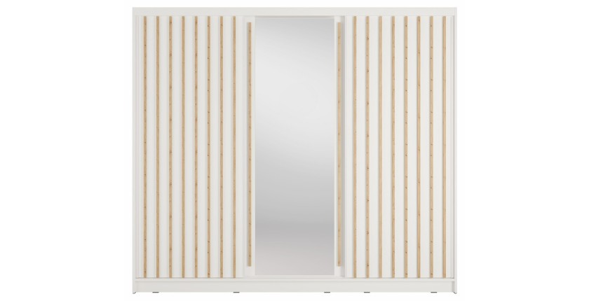Armoire KAZU 3 portes coulissantes avec miroir et tasseaux décoratifs 248 cm