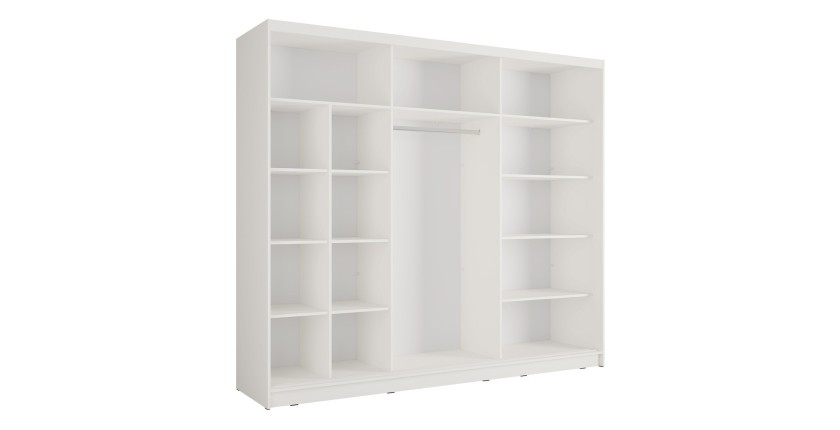 Armoire KAZU 3 portes coulissantes avec miroir et tasseaux décoratifs 248 cm