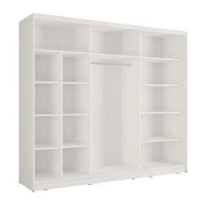 Armoire KAZU 3 portes coulissantes avec miroir et tasseaux décoratifs 248 cm
