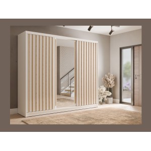 Armoire KAZU 3 portes coulissantes avec miroir et tasseaux décoratifs 248 cm